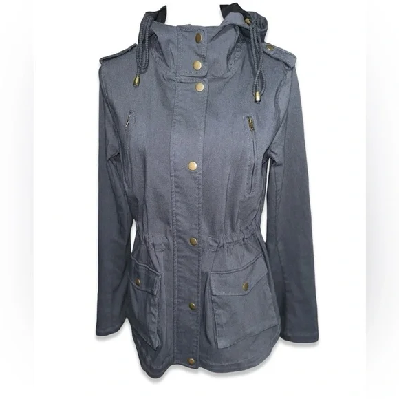 EDEN SOCIETY Holly Contrast Hood Cargo Jacket blue/gray size medium coat - Picture 4 of 13